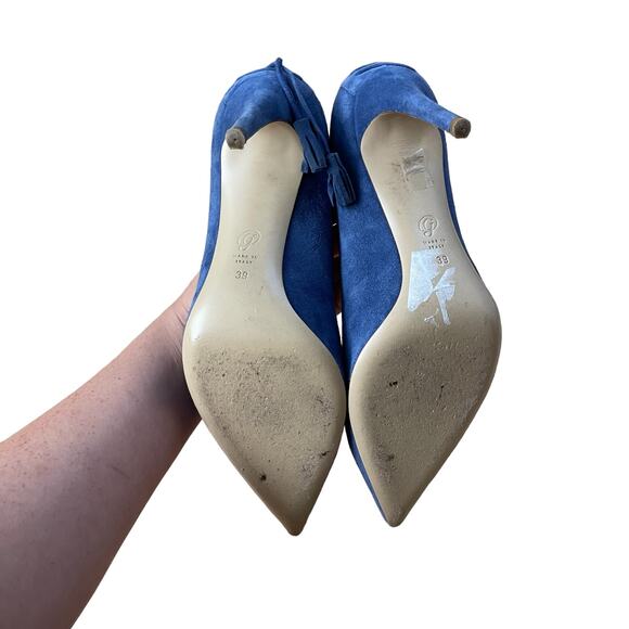 M. Gemi Blue Suede Tassel Heels Pointed Toe Women’s Size 8.5 / 39 - Picture 10 of 11